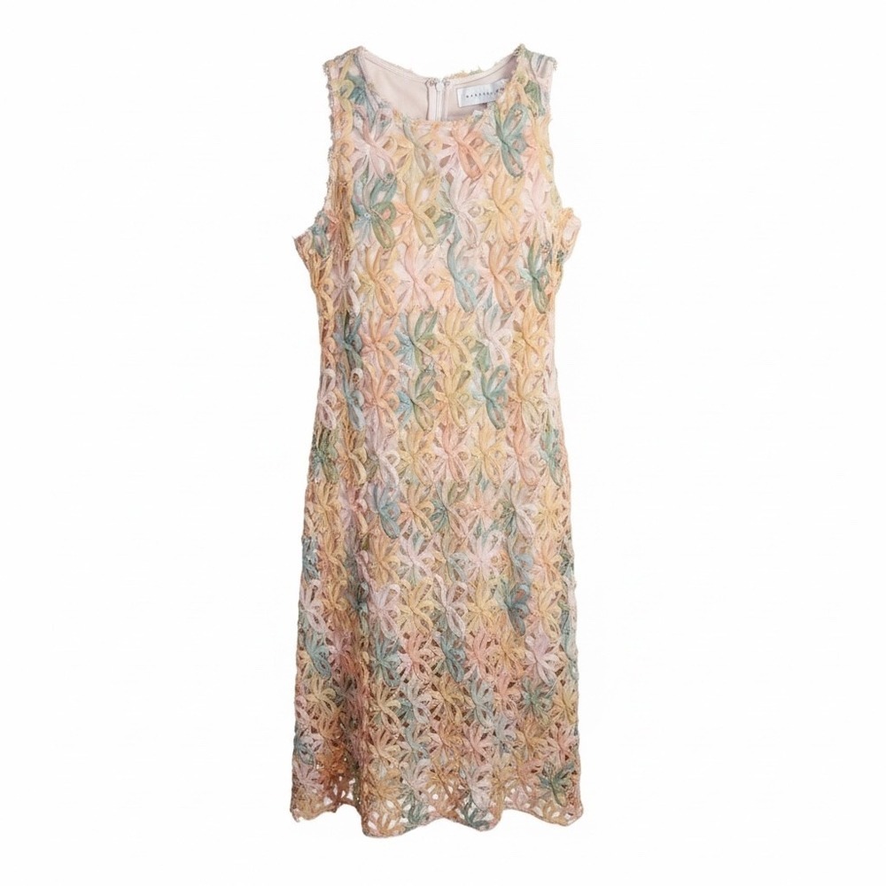 Endless Rose Dress  L Pastel Floral Ribbon Applique Midi Sleeveless Texture